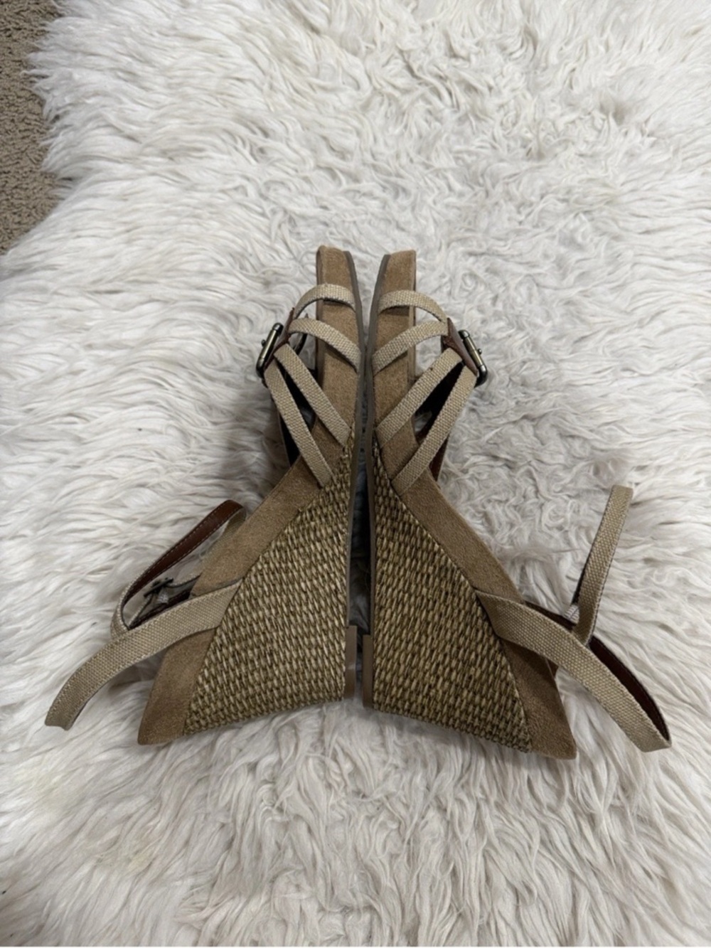 Aerosoles Strappy Cork High‎ Espadrille Wedge Sandal Adjustable  Sz 11 - Picture 2 of 7